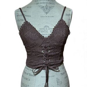 Haute Monde Cropped Corset Lace Stretchy Tank Top Brown Size Small